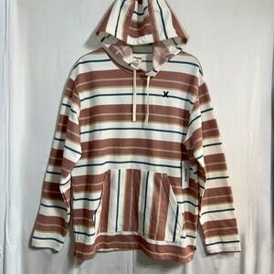 NEW Hurley Naturals Mens OG Hooded Poncho Phantom Rose Striped Hoodie Medium
